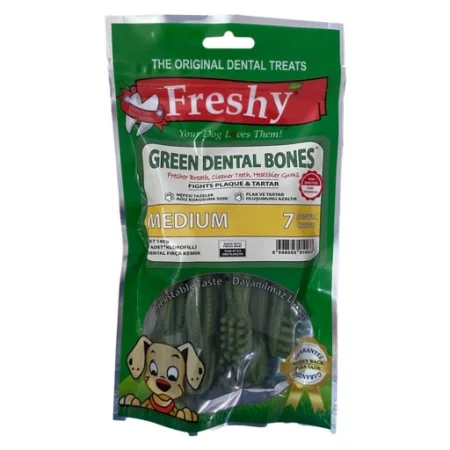 (فرشی) تشویقی دنتال مدل Green Dental Bones سایز متوسط بسته 7 عددی وزن 140 گرم