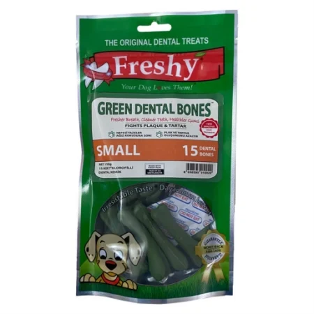 (فرشی) تشویقی دنتال مدل Green Dental Bones سایز کوچک بسته 15 عددی وزن 150 گرم