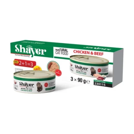 (شایر) پک سه عددی کنسرو گربه نچرال با طعم مرغ و گوشت 90 گرمی